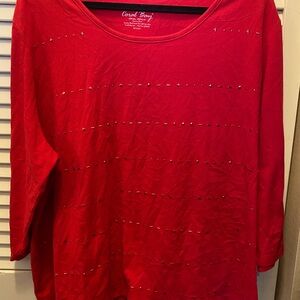Coral Bay Red Long Sleeve Top with Stud Accents